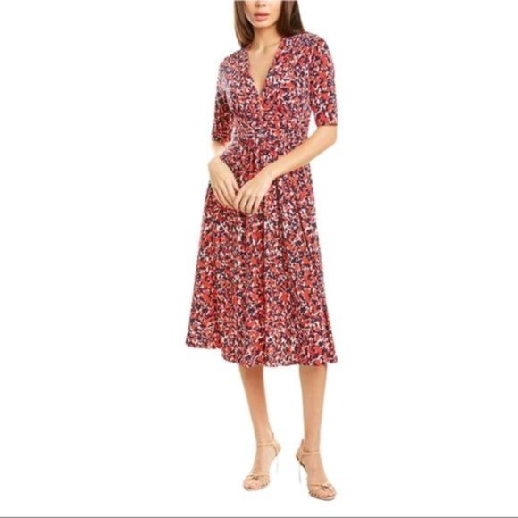 VINCE CAMUTO 3/4 Sleeve Printed Midi Dress - Size 0 - Picture 1 of 3